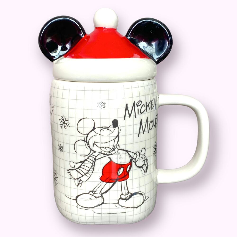 Disney Red Black White Mickey Mouse Ceramic Mug with Ear Lid